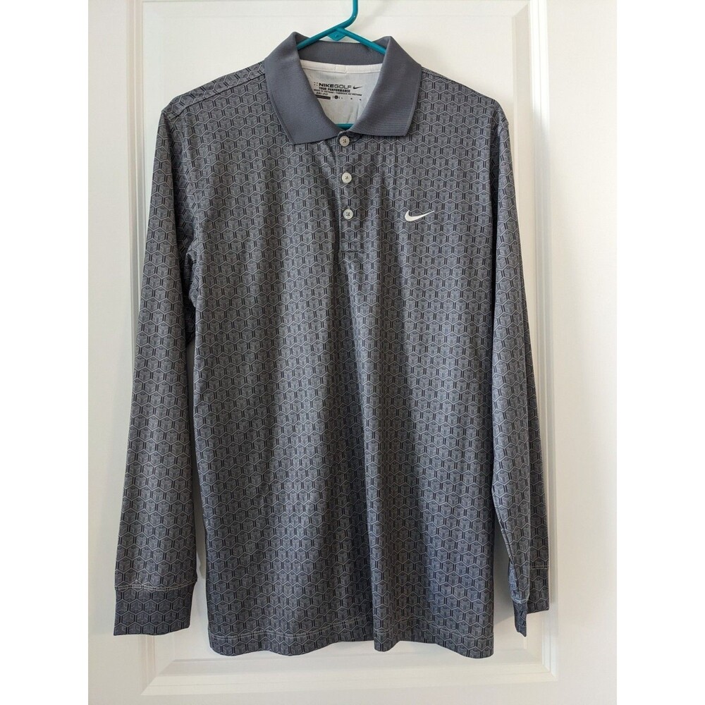 Nike Dri-Fit Golf Shirt Mens Large Grey Long Sleeve Running Training Performance